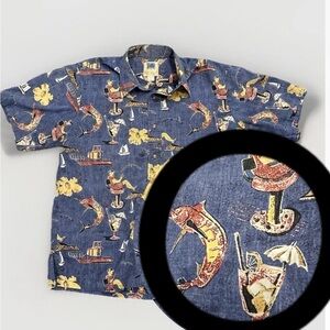 Avi by Kahala Hawaiian Shirt Mens Camp L Ocean Boat Fish All Over Print Tropical